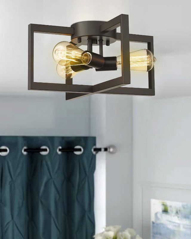 Photo 1 of Zeyu Semi Flush Mount Light, 15 Inch 3-Light Farmhouse Close to Ceiling Lighting for Kitchen Hallway, Brown with Black Patina Finish, ZJF13-F BR