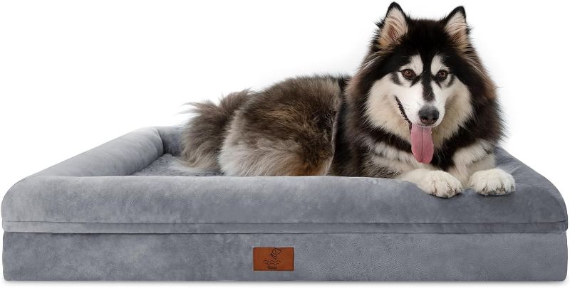 Photo 1 of Yiruka Dog Beds for Extra Large Dogs, Orthopedic Dog Bed, Washable Dog Bed with [Removable Bolster], Waterproof Dog Bed with Nonskid Bottom, Pet Bed, XL Dog Bed X-Large Plus(45 X 35 X 7 Inch) Grey