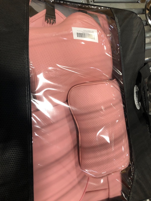 Photo 3 of TIEHESYT Pink Car Seat Covers Full Set, Breathable Leather Automotive Front and Rear Seat Covers with Headrest, Waterproof Auto Seat Protectors Fit for Most Sedans SUV Pick-up Truck Cute Pink Front Pair and Rear