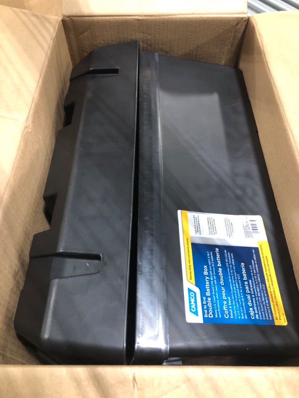 Photo 2 of Camco Heavy Duty Double Battery Box with Straps and Hardware - Group GC2 | Safely Stores RV, Automotive, and Marine Batteries | Measures Inside 21-1/2" x 7-3/8" x 11-3/16" | (55375) Frustration Free Packaging Double Battery Box