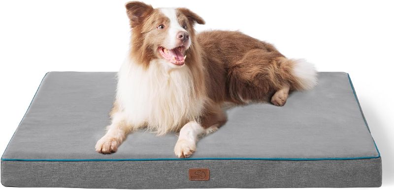 Photo 1 of Bedsure Memory Foam Dog Bed for Large Dogs - Orthopedic Waterproof Dog Bed for Crate with Removable Washable Cover and Nonskid Bottom - Plush Flannel Fleece Top Pet Bed, Grey