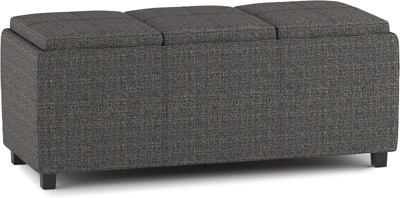 Photo 1 of *USED* SIMPLIHOME Avalon 42 Inch Wide Rectangle Storage Ottoman in Ebony Tweed Look Fabric, For the Living Room, Entryway and Family Room