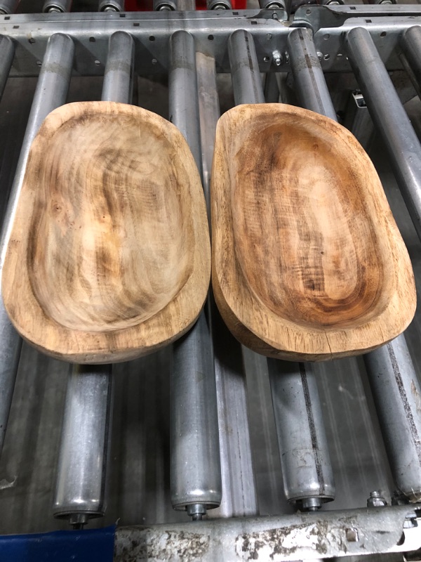 Photo 2 of 2 Pcs Wooden Dough Bowls for Decor 10 Inch Decorative Bowl Home Decor Oblong Fruit Bowl for Kitchen Counter Rustic Carved Wood Serving Bowl Long Wooden Bread Tray for Dining Room Table Centerpiece 10 x 6 x 2 Inch