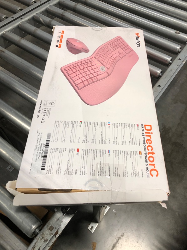 Photo 2 of MEETION Ergonomic Wireless Keyboard and Mouse, Ergo Keyboard with Vertical Mouse, Split Keyboard with Cushioned Wrist Palm Rest Natural Typing Rechargeable Full Size, Windows/Mac/Computer/Laptop, Pink Large Pink