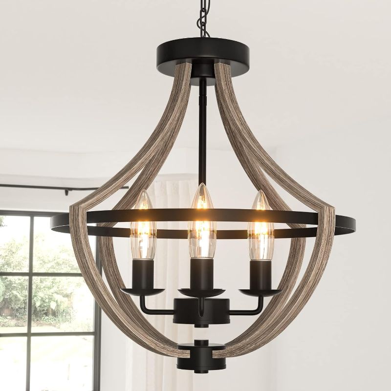 Photo 1 of 16.5" Farmhouse Light Fixtures Chandelier, 4-Light Rustic Flush Mount Ceiling Light, Modern Faux Wood Light Fixture for Dining Room Kitchen Foyer Hallway Entryway Bedroom Closet
