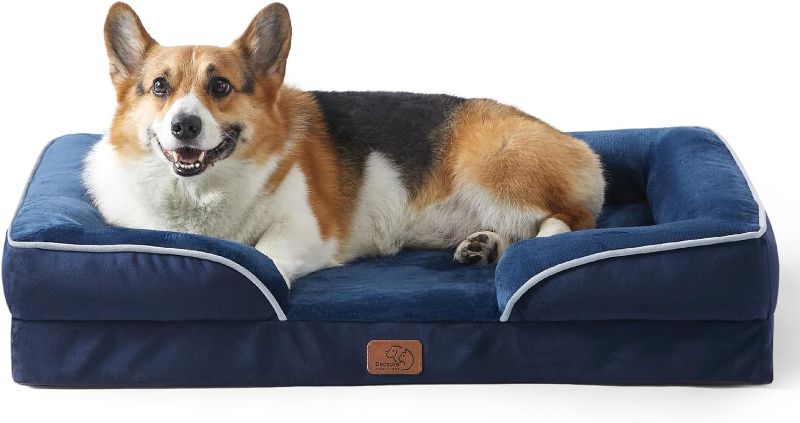 Photo 1 of Bedsure Orthopedic Dog Bed for Large Dogs - Big Washable Dog Sofa Bed Large, Supportive Foam Pet Couch Bed with Removable Washable Cover, Waterproof Lining and Nonskid Bottom, Navy Blue
