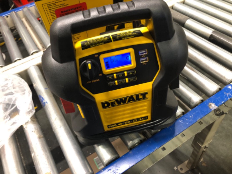 Photo 2 of DEWALT DXAEJ14 Digital Portable Power Station Jump Starter: 1400 Peak/700 Instant Amps, 120 PSI Digital Air Compressor, 3.1A USB Ports, Battery Clamps , Yellow