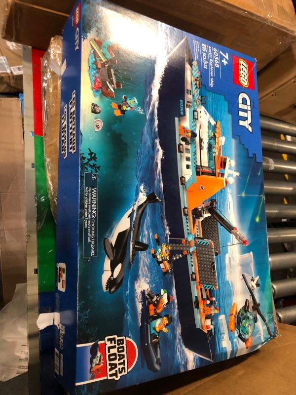 Photo 3 of LEGO City Arctic Explorer Ship 60368 Building Toy Set, Fun Toy Gift for 7 Year Old Boys and Girls, with a Floatable Boat, Helicopter, Dinghy, ROV Sub, Viking Shipwreck, 7 Minifigures and an Orca