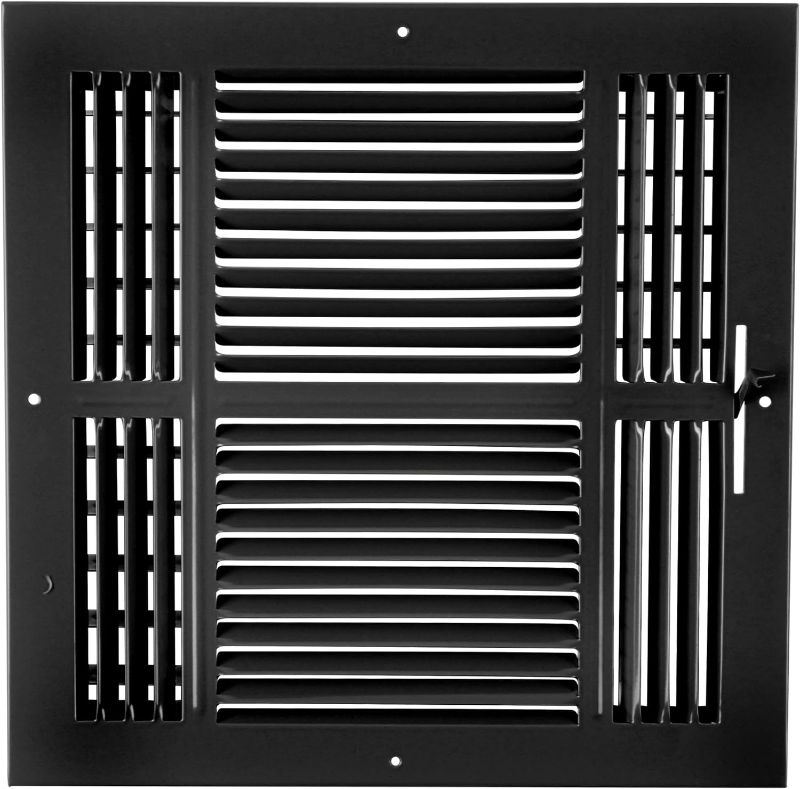 Photo 1 of 8" X 8" 4-Way AIR Supply Grille - Vent Cover & Diffuser - Flat Stamped Face - Black [Outer Dimensions: 9.75" w X 9.75" h]