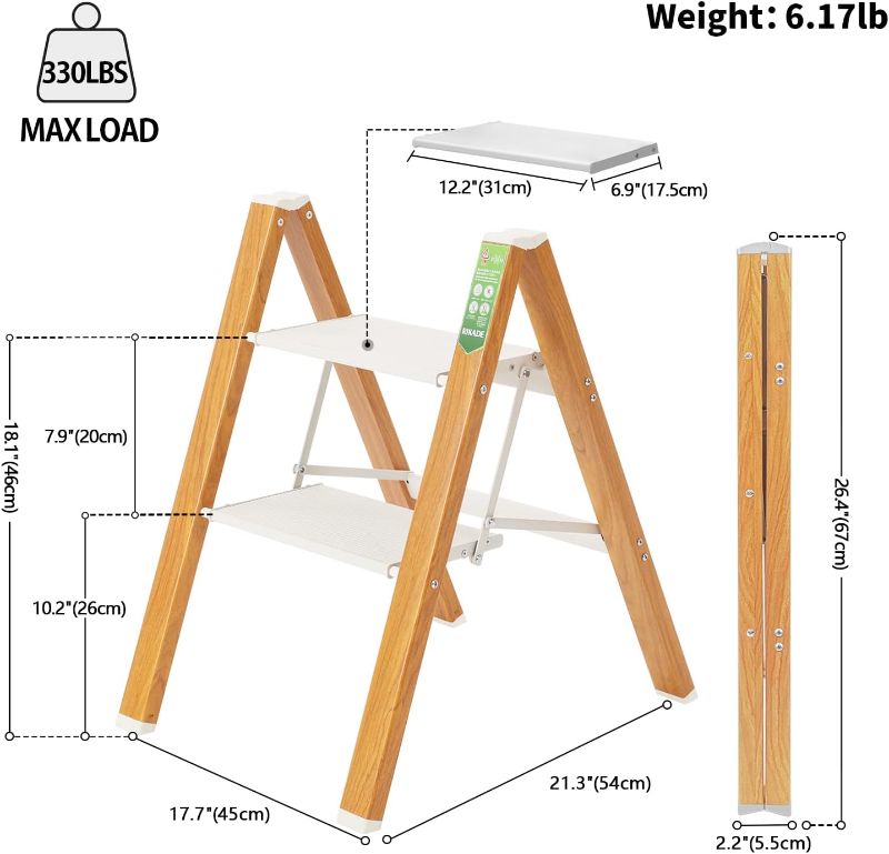Photo 1 of 
2 Step Ladder, RIKADE Folding Step Stool with Wide Anti-Slip Pedal, Aluminum Portable Lightweight Ladder for Home and Office Use, Kitchen Step Stool