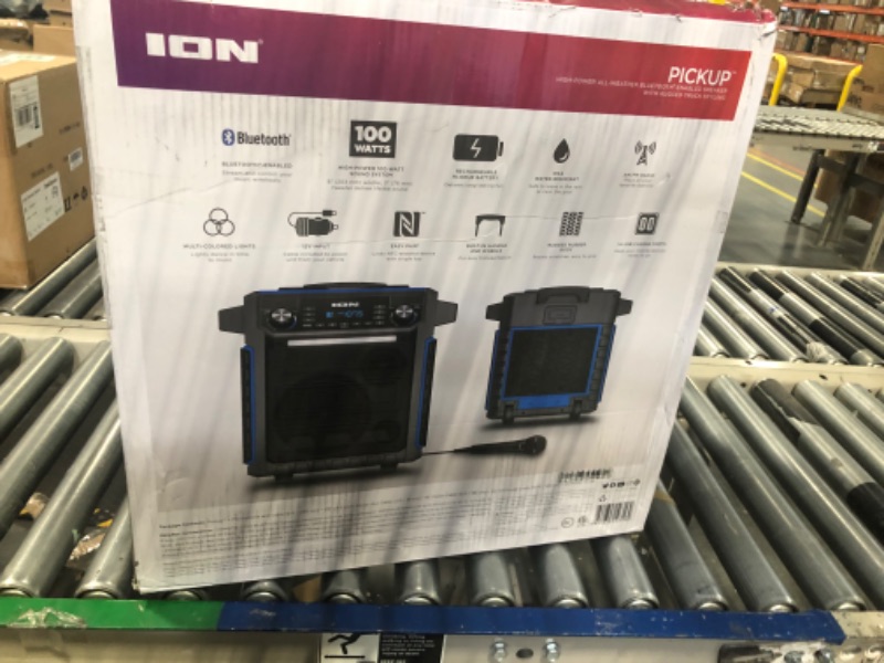 Photo 2 of ION Audio Pickup - 100-watt Water-Resistant Wireless Bluetooth Speaker with 75-Hour Rechargeable Battery, AM/FM Radio and Multi-Color Light Bar 100W water-resistant