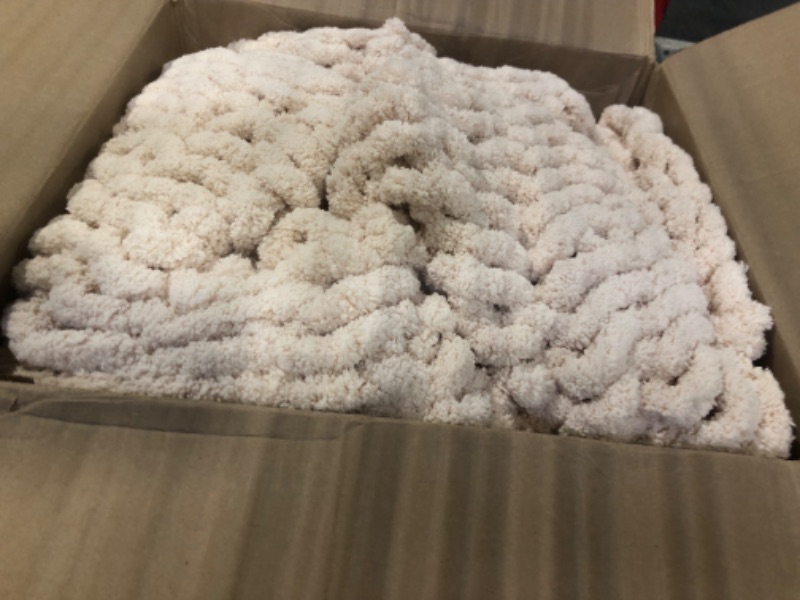 Photo 3 of Adyrescia Chunky Knit Blanket Throw | 100% Hand Knit with Jumbo Chenille Yarn (50"x60", Cream White)