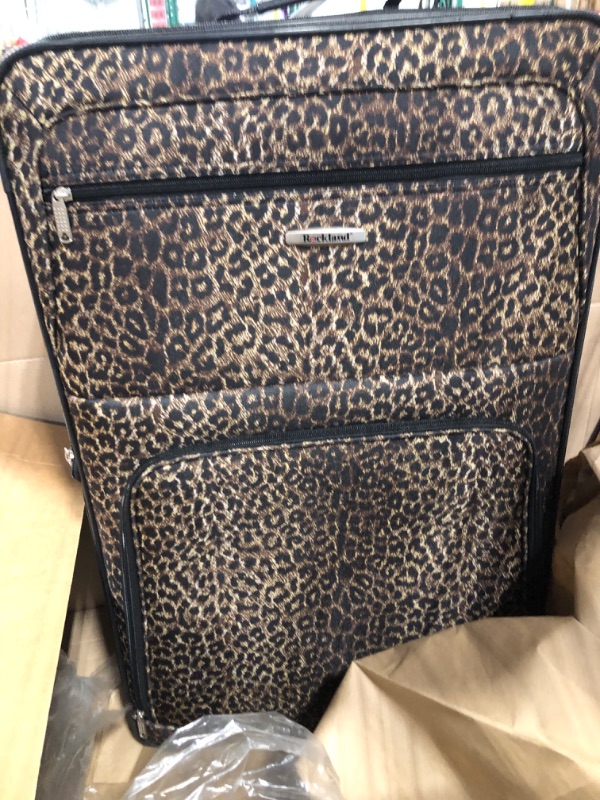 Photo 3 of Rockland Vara Softside 3-Piece Upright Luggage Set, Expandable,Lightweight,Telescopic Handle,Wheel, Leopard, (20/22/28)