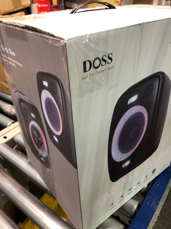 Photo 2 of DOSS Outdoor Bluetooth Speaker with Subwoofer, 60W Powerful Sound, Rich Bass, Dual DSP, Mixed Colors Lights, Splash Proof, PartySync, Mic and Guitar Inputs, Speaker for Backyard, and Poolside Parties