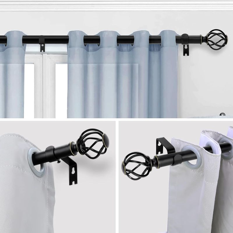 Photo 1 of \2 Pack Curtain Rods for Windows 28 to 48 Inch(2.3-4 Feet),3/4" Diameter Black Drapery Rods with Twisted Cage Finials,Size:18-45 Inch