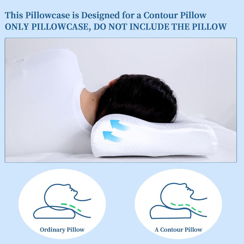 Photo 1 of  Pillow Case for Contour Pillow (DO NOT Include Pillow) -Zippered Pillow Cover for Neck Cervical Pillow 1 Pack-Silky, Smooth and Breathable