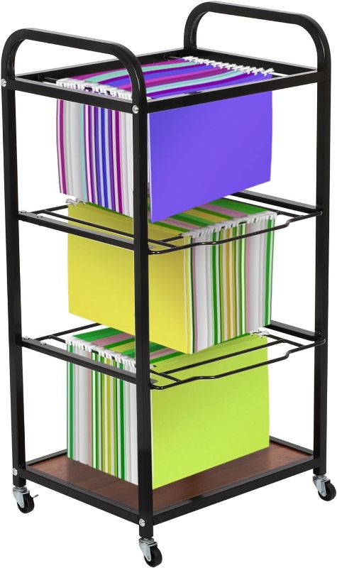 Photo 1 of tonchean 3 Tiers Rolling File Cart for Mobile Metal File Hangers Shelves on Wheels Pull-Out File Folder Store Organize Rack File cart on Wheels for Home Office