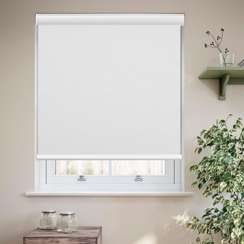 Photo 1 of  Roller Shades for French Doors Windows, 100% Blackout Roller Window Shades for Home, Thermal Insulated Roller Blinds for Bedroom, Sun Blocking, Easy to Install, Off White, 23" W x 75" H