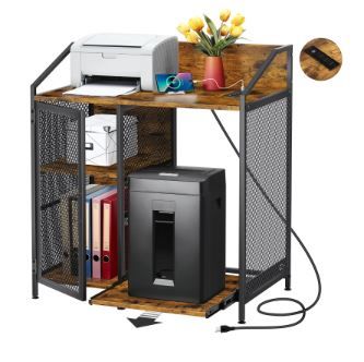 Photo 1 of Office Storage File Cabinet with Charging Station and Paper Shredder Stand, 3 Tier Printer with Open Storage Shelves for Home Office,Brown
NA-PPTH58