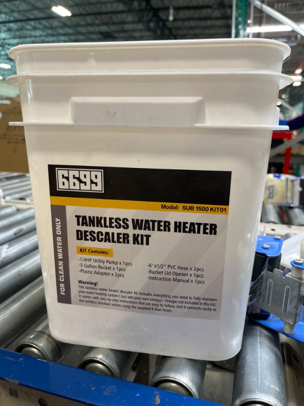 Photo 2 of 6699 Tankless Water Heater Flushing Kit Includes 1/4HP Submersible Utility Pump with Two Plastic Adapters & 3 Gallons Pail with Bucket Lid Opener & Two 1/2” X 6’ PVC Hoses with Washers Easy to Clean