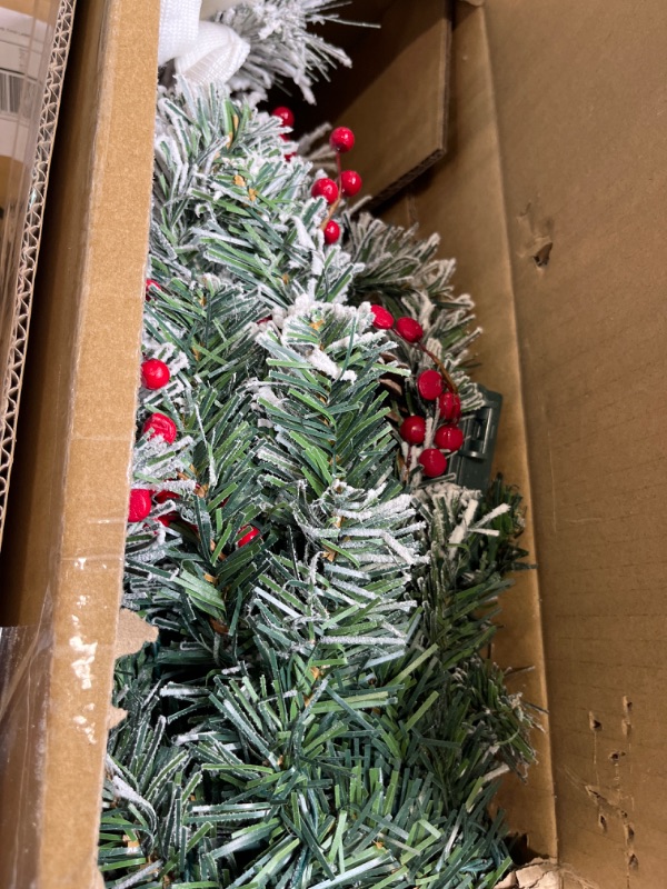 Photo 1 of OasisCraft 2 Pack Outdoor Christmas Tree 24 INCH, Flocked Christmas Tree with 50 LED Lights, Prelit Small Christmas Tree with Berries and Pine Cones, Pre-Decorated Snowy Xmas Tree for Pathway, Porch