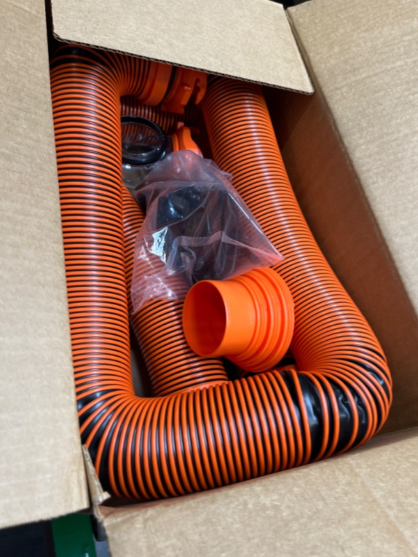 Photo 3 of Camco RhinoEXTREME 20ft RV Sewer Hose Kit, Includes Swivel Fitting and Translucent Elbow with 4-In-1 Dump Station Fitting, Crush Resistant, Storage Caps Included - 39867