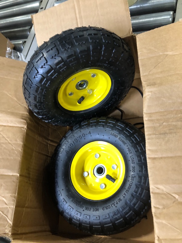 Photo 3 of  AR-PRO 4.10/3.50-4" All Purpose Utility Air Tires/yellow Wheels with 10" Inner Tube, 5/8" Axle Bore Hole, 2.2" Offset Hub and Double Sealed Bearings for Hand Trucks and Gorilla Cart