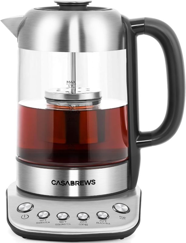 Photo 1 of CASABREWS Electric Tea Kettle, 1500W Stainless Steel Electric Kettle with Temperature Control and Dry-Boil Protection, 1.7L Tea Maker Machine with Infuser for Loose Tea, 1H Keep Warm, Gift for Mom Dad