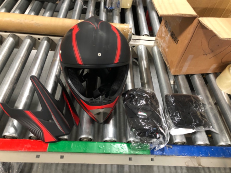 Photo 1 of Senhill Motocross Helmet Dirt Bike Helmet Motorcycle Full Face Helmet with Gloves Goggles Mask for Unisex Adult Youth DOT/FMVSS 218 Approved Large Red