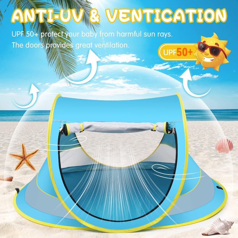 Photo 1 of Baby Beach Tent,Large Pop Up Beach Tent Sun Shade for Beach,Portable Baby Travel Tent with Mosquito Net,Indoor Baby Play Tent,UPF 50+ UV Protection Sun Shelter
