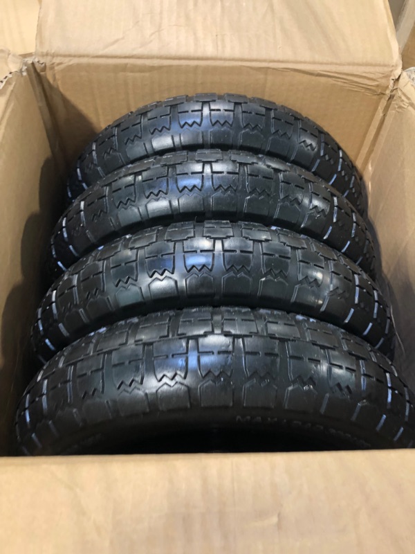 Photo 3 of 13” Flat-Free Tires for Cart,Solid Polyurethane Wheels for Hand Truck Garden Cart Trolleys,with 5/8” Axle 2.16” Offset Hub 3.15” Tire Width 600 lbs Capacity, 4 pack