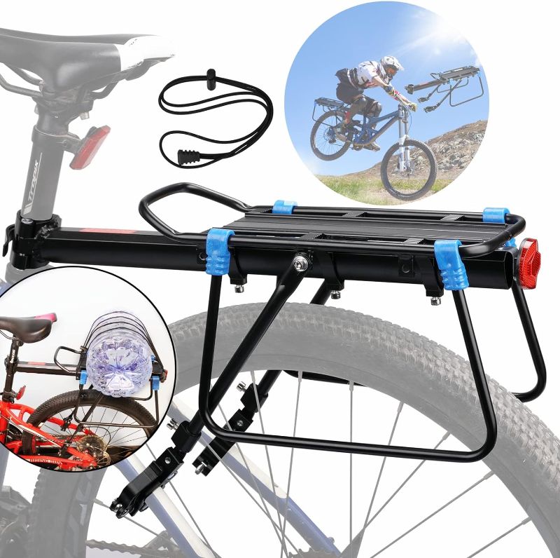 Photo 1 of BABEIYXM Rear Bike Rack 110-165lb Bike Cargo Rack with Quick Release, Adjustable Aluminum Alloy Bike Rack for Back of Bike, Bike Rear Rack Bicycle Luggage Carrier Racks with Reflector and Elastic Rope