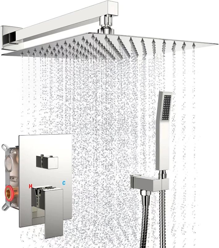 Photo 1 of 
RTOBWEYE 8 Inch Shower Faucet Set High Pressure Rainfall Shower System Ceiling Mount Square Rain Shower Head with Handheld Spray Combo Ceiling Luxury Rainfall Shower Fixtures (L-Style)