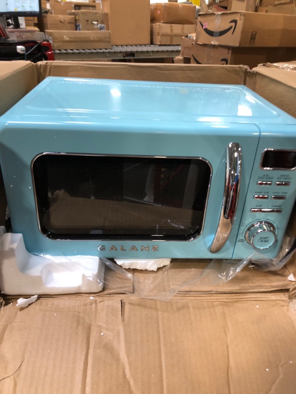 Photo 4 of Galanz GLCMKZ07BER07 Retro Countertop Microwave Oven with Auto Cook & Reheat.7 cu ft, Blue & Frigidaire EFR176-BLUE 1.6 cu ft Blue Retro Fridge with Side Bottle Opener. for The Office, Dorm Room