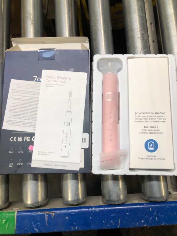 Photo 3 of 7AM2M Sonic Electric Toothbrush with 6 Brush Heads for Adults and Kids, One Charge for 90 Days, Wireless Fast Charge, 5 Modes with 2 Minutes Built in Smart Timer, Electric Toothbrushes(Pink) Light Pink