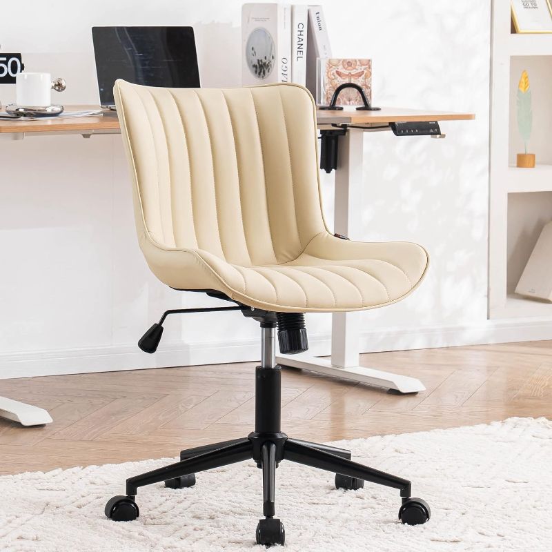 Photo 1 of YOUNIKE Office Chair Swivel Desk Chair with Wheels Upholstered Faux Leather Height Adjustable Computer Task Chair Modern Rolling Chair Armless Mid Backrest, Beige, Loads 300 lbs