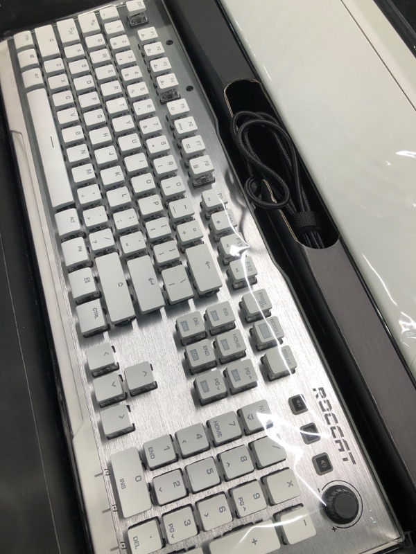 Photo 3 of ROCCAT Vulcan 122 Mechanical PC Tactile Gaming Keyboard, Titan Switch, AIMO RGB Backlit Lighting Per Key, Detachable Palm/Wrist Rest, Anodized Aluminum Top Plate, Full Size, White/Silver