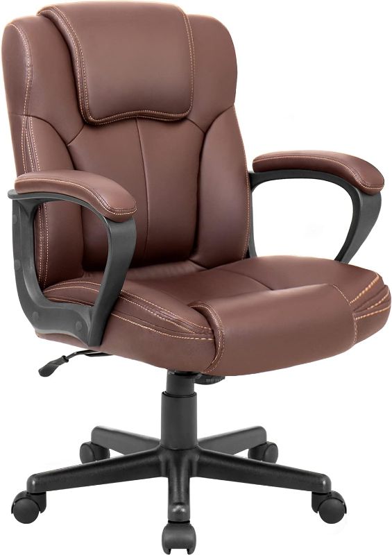 Photo 1 of 
Shahoo Executive Office Chair Mid Back Swivel Computer Task, Ergonomic Leather-Padded Desk Seats with Lumbar Support,Armrests, Brown