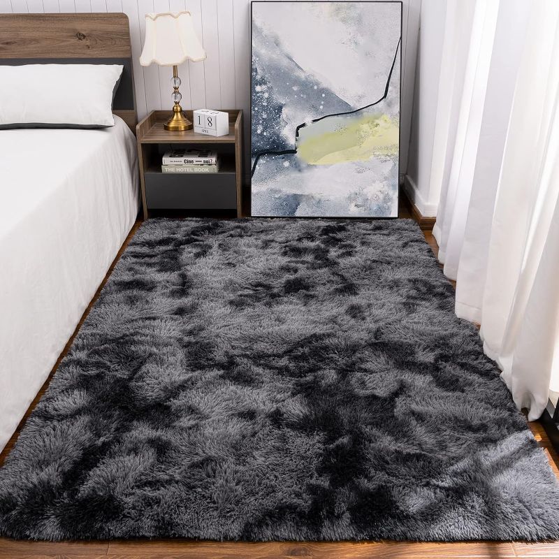 Photo 1 of 4X6 Dark Grey Area Rugs Modern Home Decorate Soft Fluffy Carpets for Living Room Bedroom Kids Room Fuzzy Plush Non-Slip Floor Area Rug Fluffy Indoor Carpet