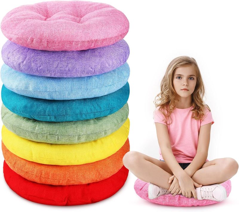 Photo 1 of 15 Inch Round Floor Cushions for Kids and Toddlers, Flexible Seating for Classroom Furniture 3.5 Inch Thick Floor Pillow for Home, Daycare, Preschool, Yoga and Meditation (Simple,8 Pcs