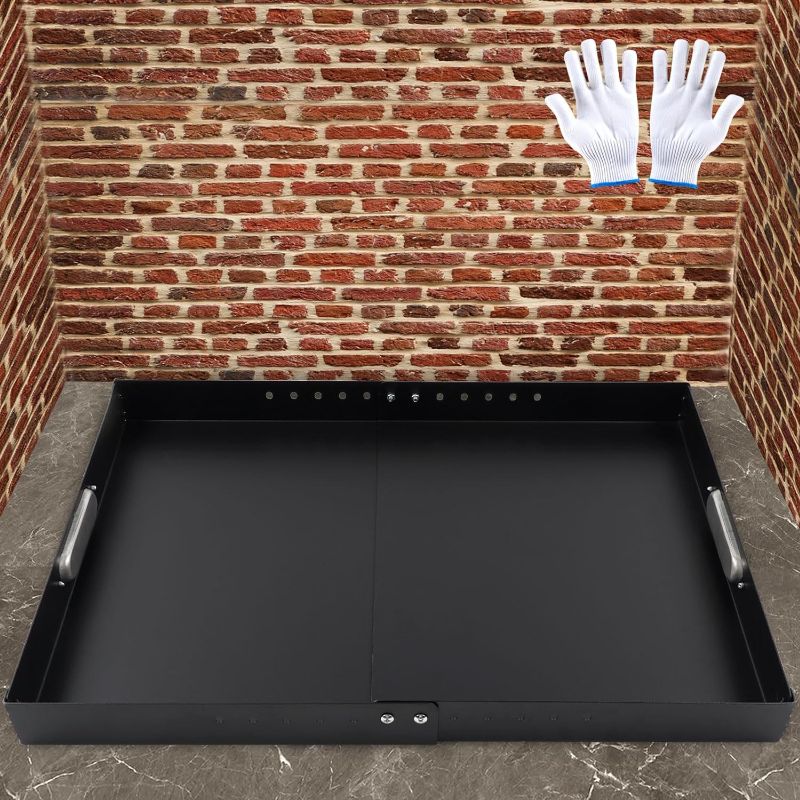 Photo 1 of 1MORE Fireplace Ash Tray- Expandable Ash Pan with Handles for Ash Collection, Adjustable Galvanized Steel Ember Holder Ash Pan with Powder Coating for Fireplace Grate, Nuts and Bolts Included.Black