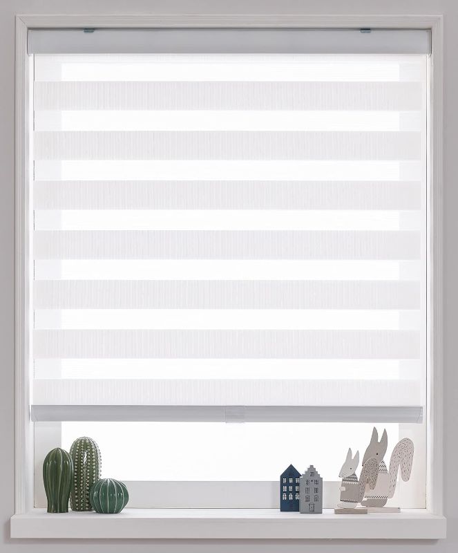 Photo 1 of 
FOIRESOFT Cordless Custom Zebra Roller Shades and Blinds [Cordless Basic, White, W 31 x H 85 inch] Dual Layer Sheer or Privacy Light Control, Day and Night...
