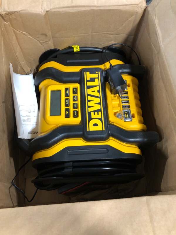 Photo 3 of 
DEWALT DXAEPS14 1600 Peak Battery Amp 12V Automotive Jump Starter/Power Station with 500 Watt AC Power Inverter, 120 PSI Digital Compressor, and USB Power , Yellow