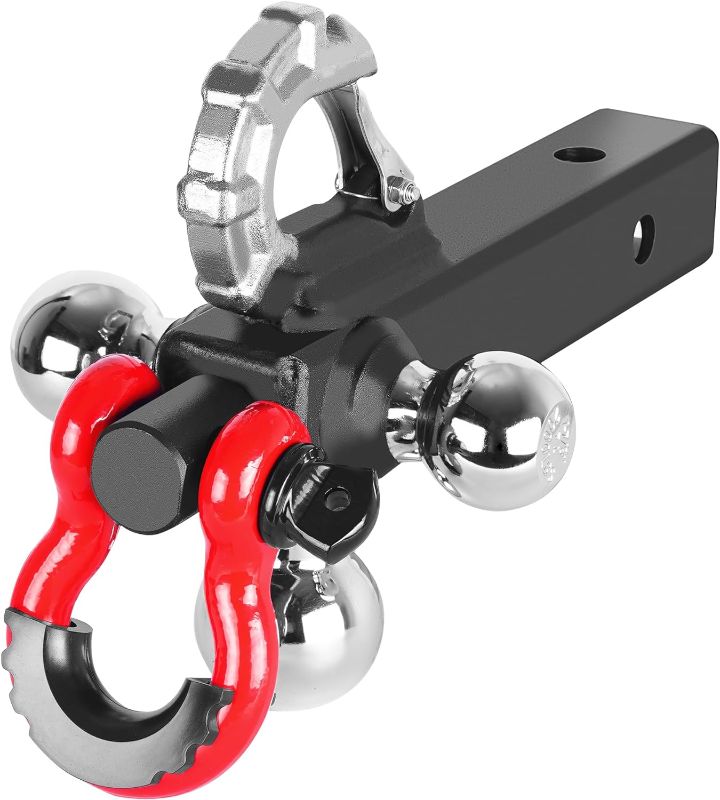 Photo 1 of Ayleid Trailer Hitch Tri-Ball Mount with Hook&Pin&Rotatable Tow Shackle,Fits 2-in Receiver with 1-7/8-in,2-in,2-5/16-in Hitch Ball