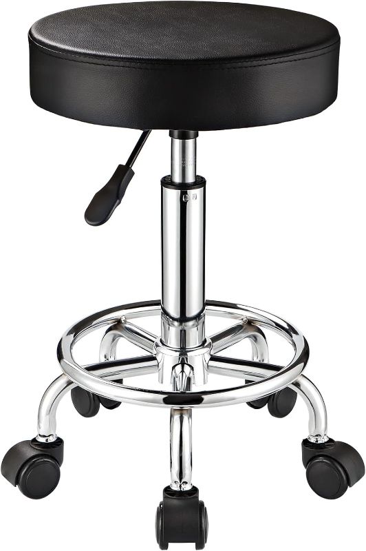 Photo 1 of FNZIR Adjustable Stool with Wheels Round Rolling Stool for Spa Salon Massage Office Stool Chair (Black