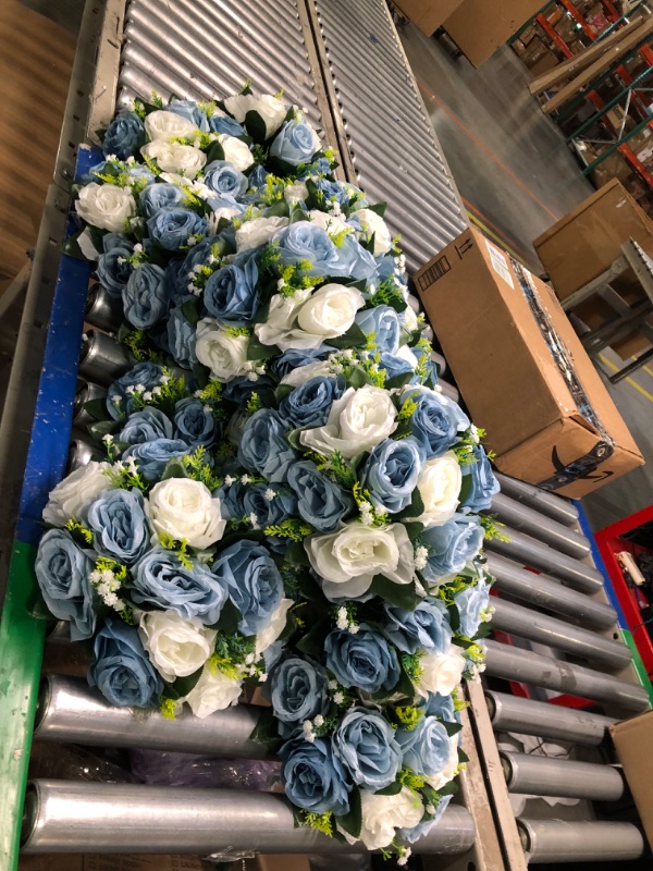 Photo 3 of 18pc Dirty Blue Tricolor Road Flower Main Table Flower Simulation Silk Flower Simulation Flower Ball Wedding Car Staircase Decoration Wedding Supplies Props Wisteria Flowers (Dark Blue, One Size