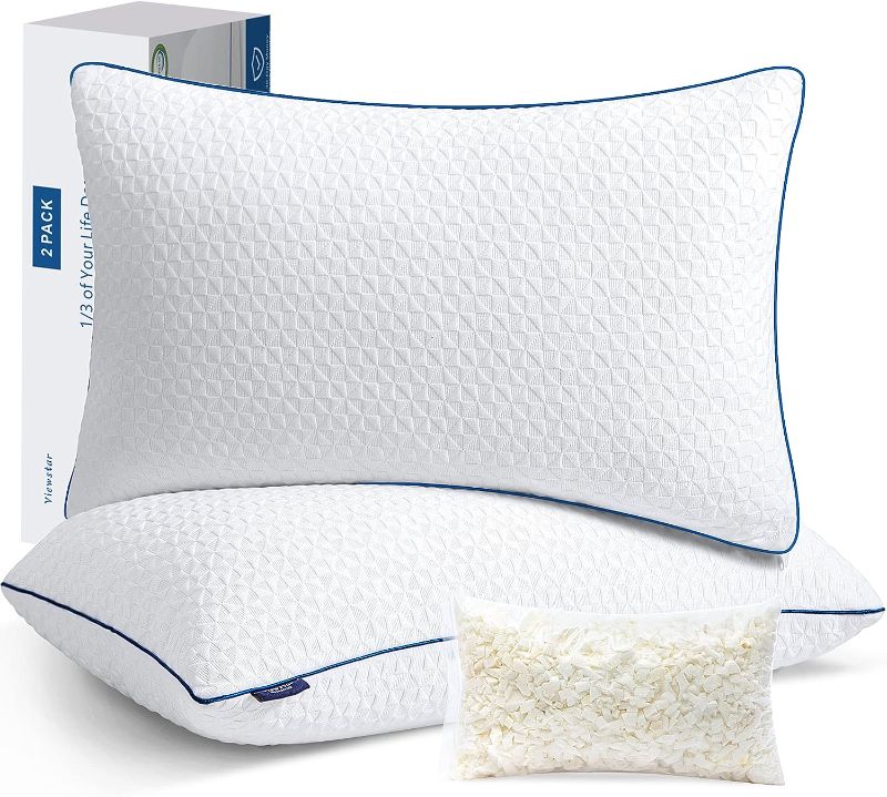 Photo 1 of 
viewstar Shredded Memory Foam Firm Pillows, Queen Size Set of 2, for Side Back Stomach Sleepers, Adjustable Bed Pillows for Sleeping with Washable Removable Cover 20"x 30