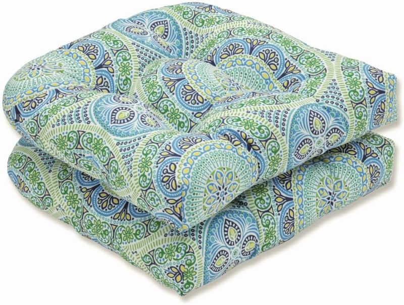 Photo 1 of 
Pillow Perfect Outdoor/Indoor Delancey Lagoon Tufted Seat Cushions (Round Back), 2 Count (Pack of 1), Blue