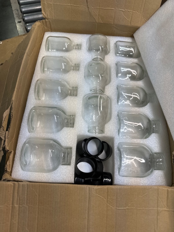 Photo 1 of Accguan 8oz Reusable Glasses Bottles Clear Disposable Containers with Black Caps Food Grade Bottles for Juice, Milk and Other Beverages, Set of 26