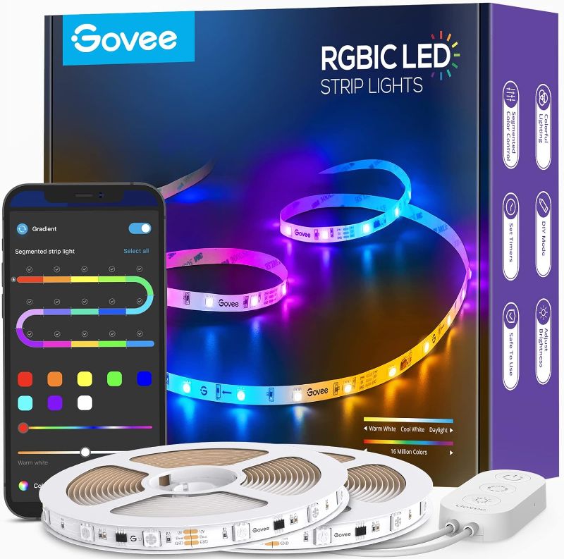 Photo 1 of Govee 65.6ft RGBIC LED Strip Lights, Color Changing LED Strips, App Control via Bluetooth, Smart Segmented Control, Multiple Scenes, Enhanced Music Sync LED Lights for Room, 